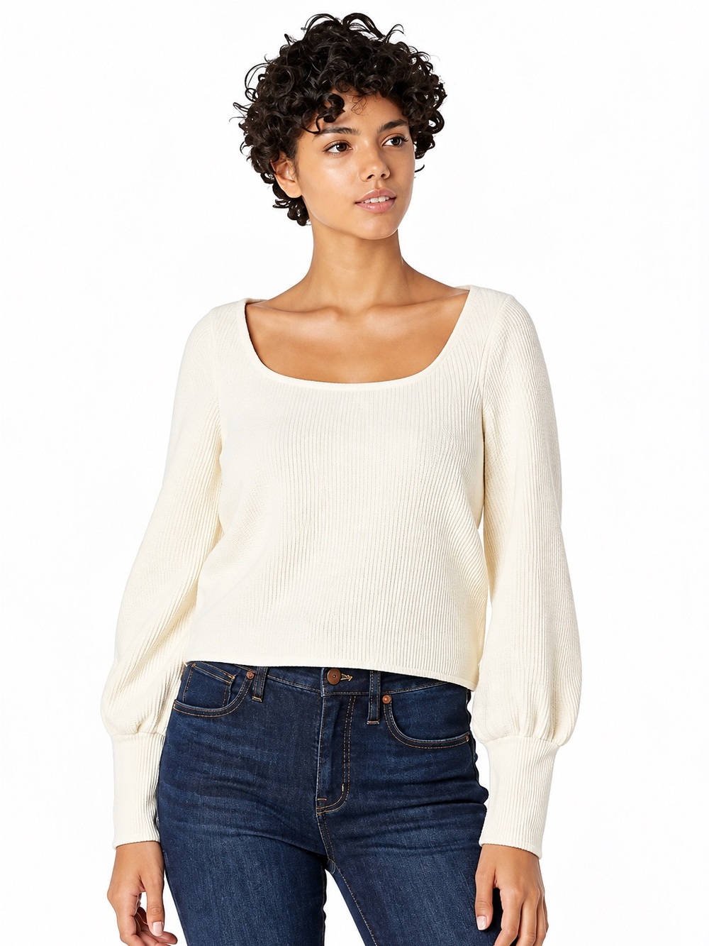 Madewell Cream Scoop Neck Ribbed Sweater Womens Size XS